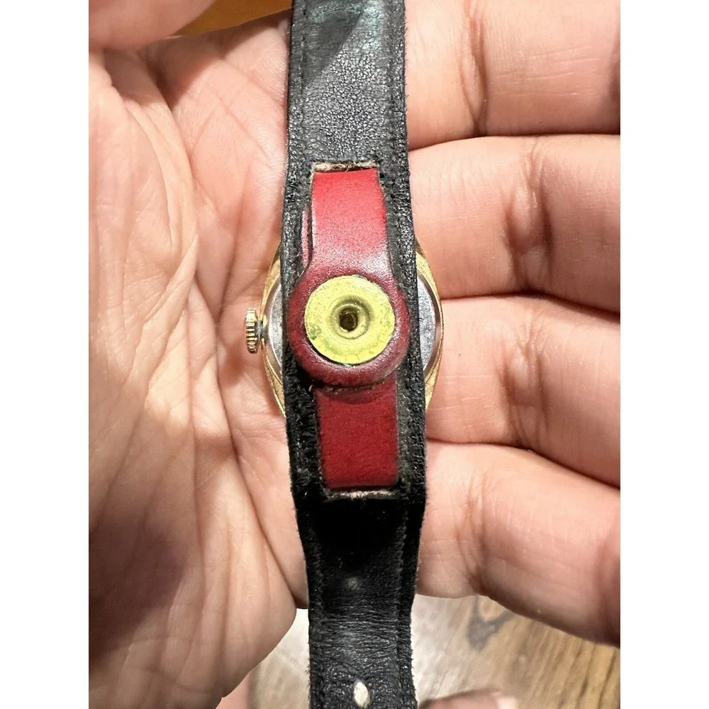 WORKING* Timex Rare Vintage Watch Red & Gold Dial Mechanical Watch With Red Band